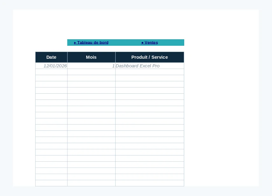 Tableau de bord des ventes Excel